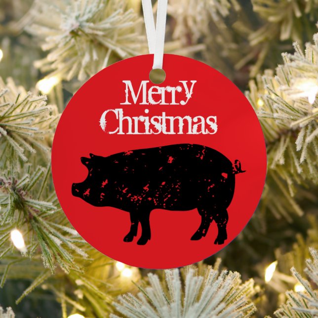 Round Christmas ornament with pig silhouette (Insitu)