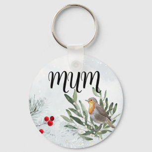 Round christmas robin Keychain