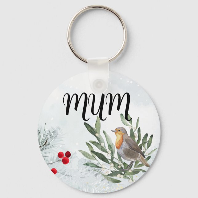 Round christmas robin Keychain (Front)