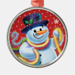 Round Christmas tree decoration Snowman & tinsel.