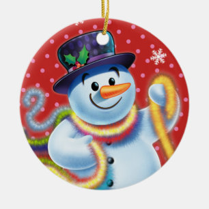 Round Christmas tree decoration Snowman & tinsel.