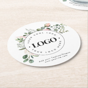 Round Circle Custom Company Logo Floral Greenery  Round Paper Coaster