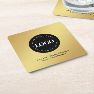 Round Circle Custom Company Logo Gold Gradient Square Paper Coaster