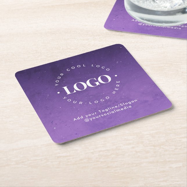 Round Circle Custom Company Logo Purple Galaxy Square Paper Coaster (Angled)