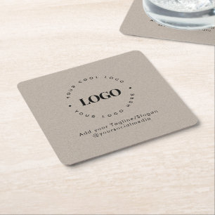 Round Circle Custom Company Logo Rustic Grey Kraft Square Paper Coaster