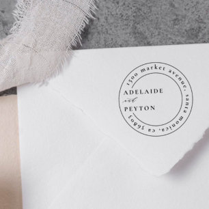 Round Circle Monogram Name Address Stamp
