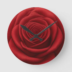 Round Clock - Red Rose Flower