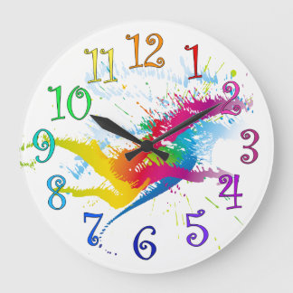 Round clock splashes of paint and colourful