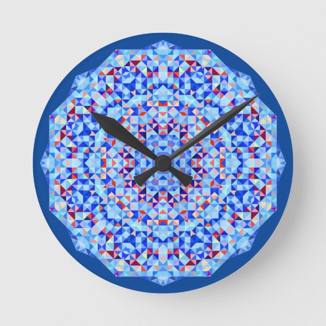 Round Clockface, Geometric Pink and Blue Round Clock (Front)