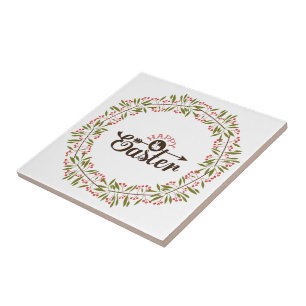 Round Colourful Wreath With Brown Bunny Tile