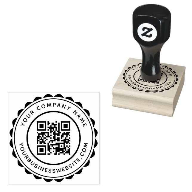 Round Company Name and URL Custom QR Code Rubber Stamp (Stamped)