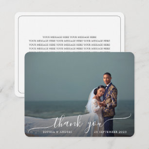 Round Corner Modern Photo Script Border Wedding Thank You Card