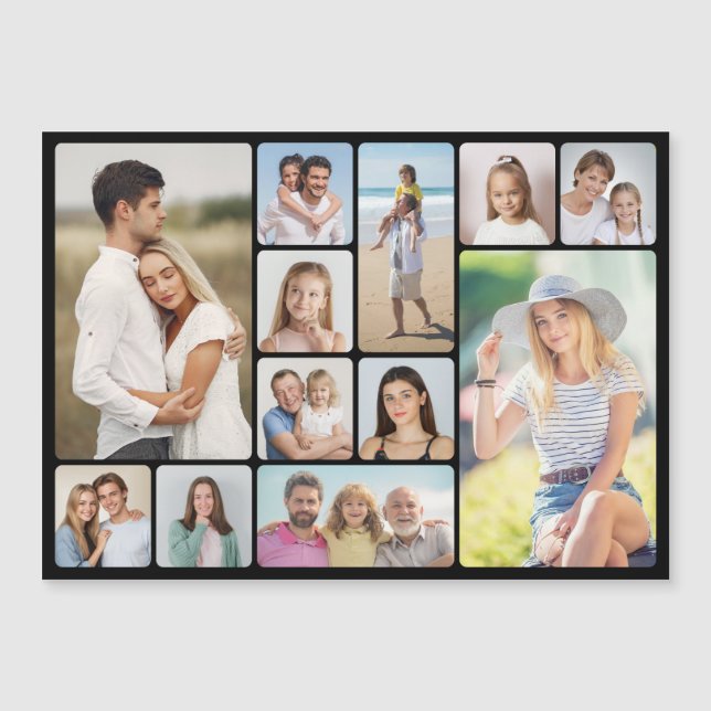 Round Corners 12 Photo Collage Magnetic Card (Front)