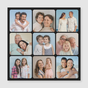 Round Corners 9 Photo Collage Magnetic Card