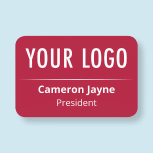 Round Corners Red Name Tag Logo Magnetic or Pin