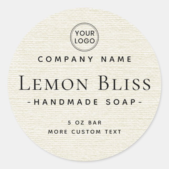 Round cream off-white linen look product label (Front)