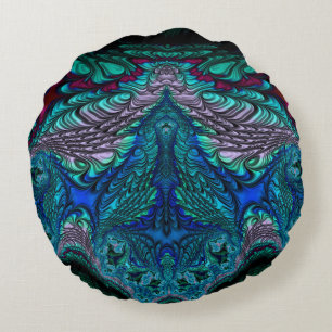Round cushion peacock blue green