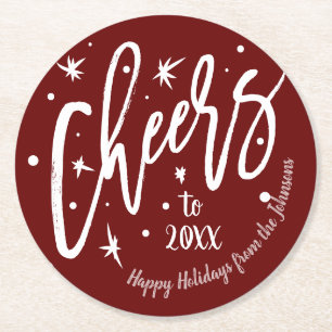 Round Custom Family Name   Cheers to New Year Round Paper Coaster