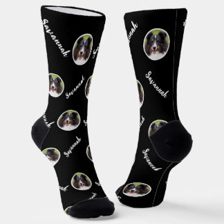 Round Custom Photo Template With Name On Black Socks