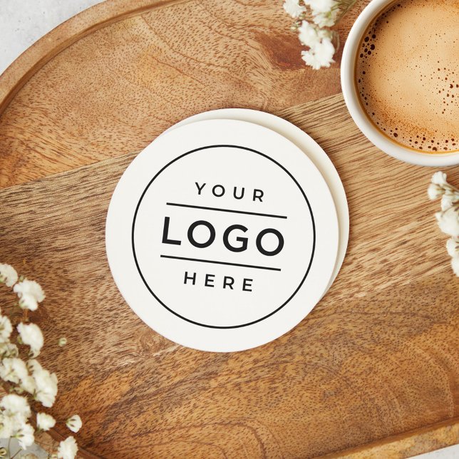 Round Custom White Business Logo Minimal Paper Coaster (Creator Uploaded)