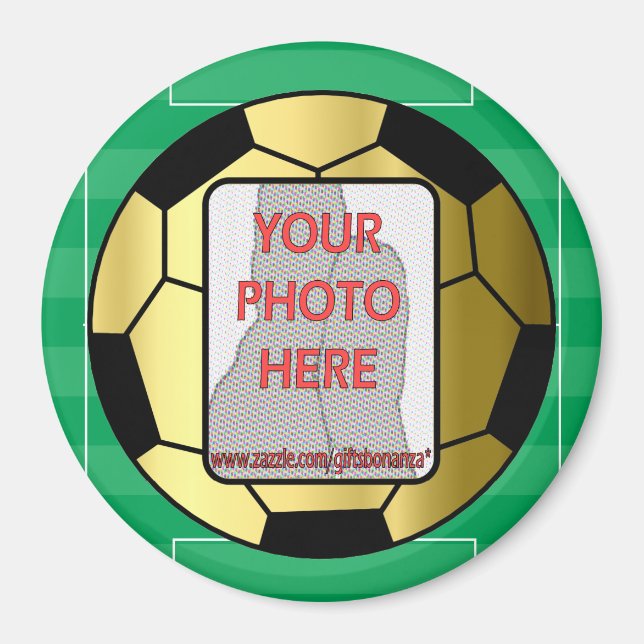 Round Customizable photo gold soccer ball magnets (Front)