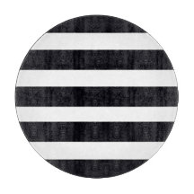 ROUND CUTTING BOARD GLASS Chic Black White Stripes