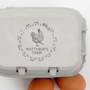 Round Date of Month Rustic Chicken Egg Farm Rubber Stamp