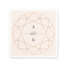 Round Diamond Gem Geometric Monogram Chic Wedding