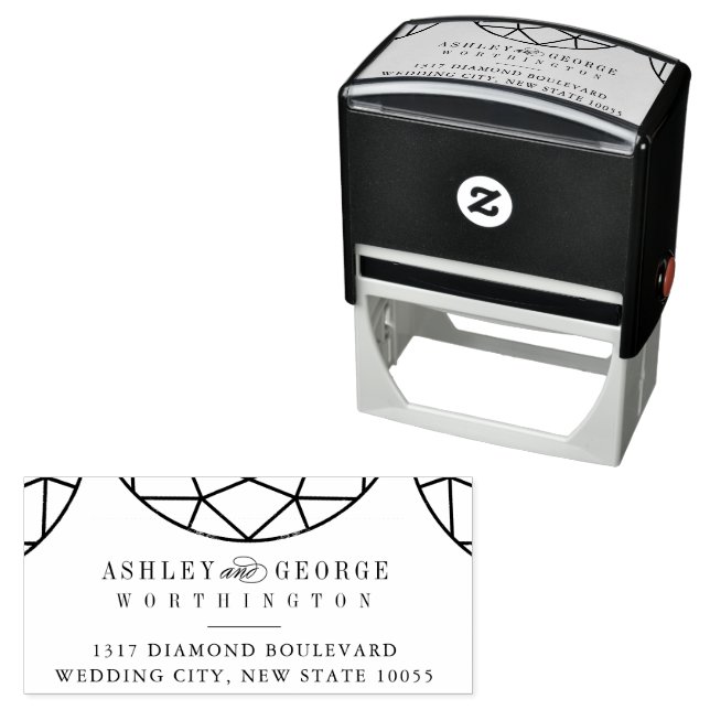 Round Diamond Gem Geometric Monogram Chic Wedding Self-inking Stamp (In Situ)