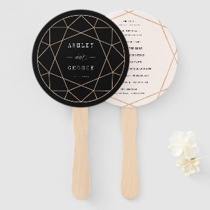 Round Diamond Gemstone Geometric Wedding Program Hand Fan