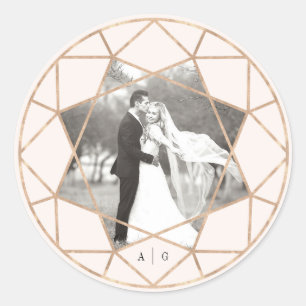 Round Diamond Geometric Chic Wedding Photo Classic Round Sticker