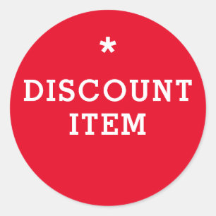 Round Discount Item Red and white Classic Round Sticker