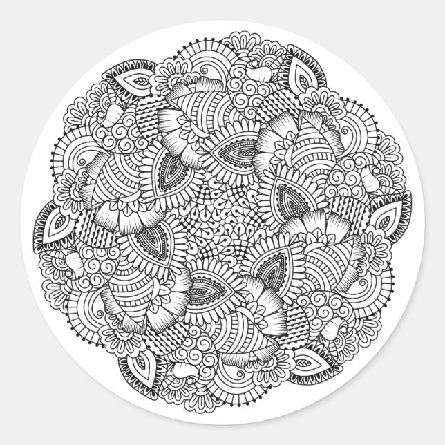 Round Doodle Design Classic Round Sticker (Front)