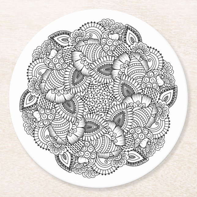 Round Doodle Design Paper Coaster (Front)