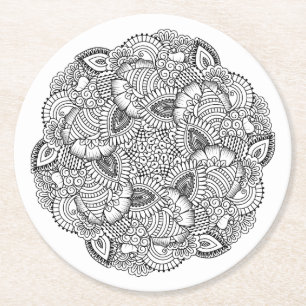 Round Doodle Design Round Paper Coaster