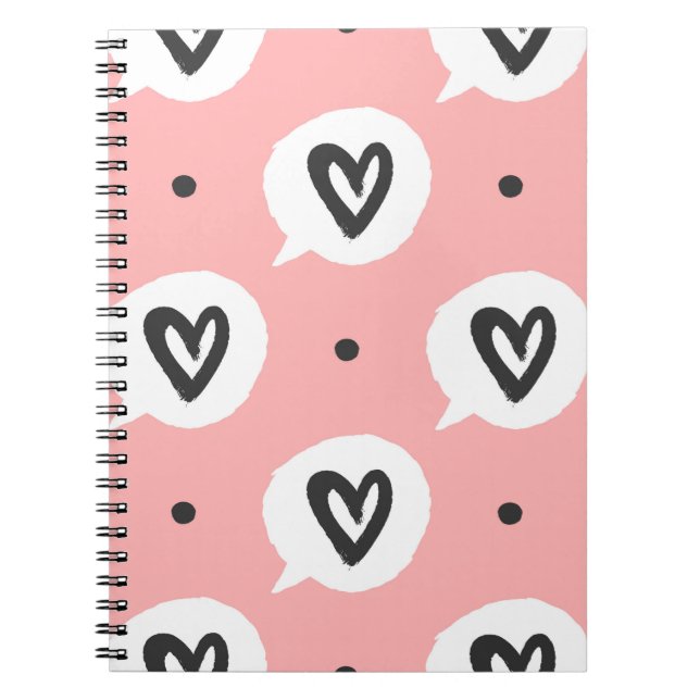Round dots and bubbles of speech with outlines of  notebook (Front)