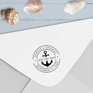 Round Double Border Anchor Save the Date Self-inking Stamp