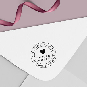 Round Double Border Modern Heart Return Address Self-inking Stamp