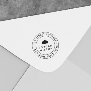 Round Double Border Modern House Return Address Self-inking Stamp