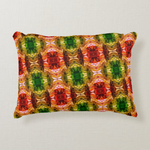 Round drawing generate red, green, and gold shapes accent pillow