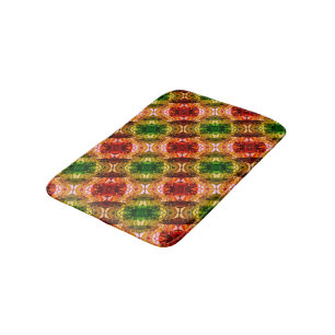 Round drawing generate red, green, and gold shapes bath mat