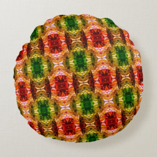 Round drawing generate red, green, and gold shapes pillow