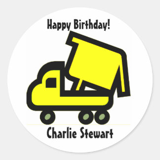 Round Dump Truck Birthday Gift Tag Label