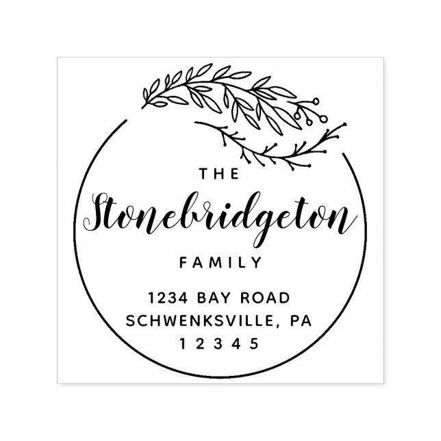 Round Elegant Greenery Custom Return Address Self-inking Stamp (Design)