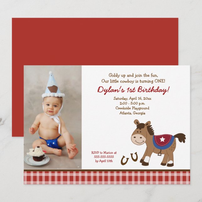 Round 'Em Up Horse Photo Birthday Invitation 5x7 (Front/Back)