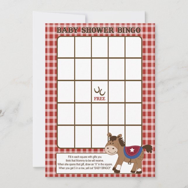 Round Em Up Western Horse Baby Shower Bingo (Front)