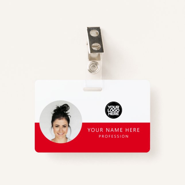 Round Employee Photo, QR Code, Logo, Name Badge (Front with Clip)