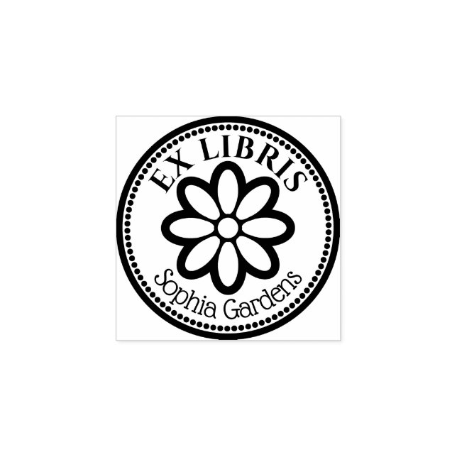 Round Ex Libris - 6 Petal Flower Rubber Stamp (Imprint)