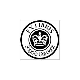 Round Ex Libris Crown (White on Black) Rubber Stamp