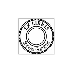 Round  Ex Libris Decorative edge Rubber Stamp